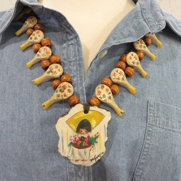 Ted DeGrazia Jewelry - DeGrazia Hand Painted Squash Blossom  Necklace